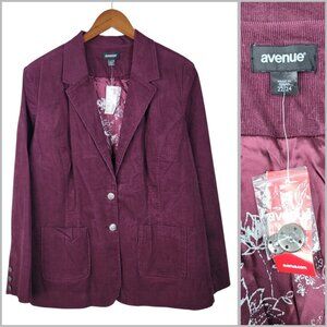 NEW Vintage Y2K Avenue Corduroy Jacket Plus 22/24 3X Pin whale Blazer Purple